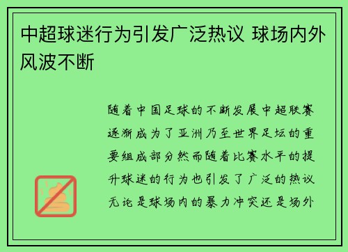 中超球迷行为引发广泛热议 球场内外风波不断 中超球迷行为引发广泛热议 球场内外风波不断
