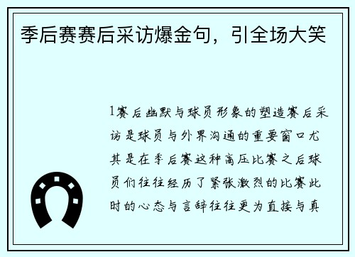 季后赛赛后采访爆金句，引全场大笑