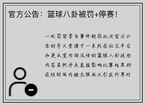 官方公告：篮球八卦被罚+停赛！