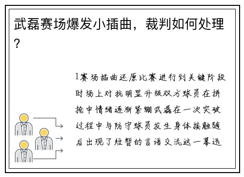 武磊赛场爆发小插曲，裁判如何处理？