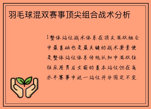 羽毛球混双赛事顶尖组合战术分析
